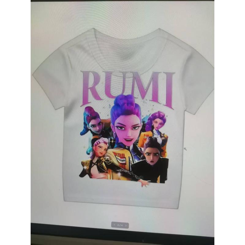 Demon Hunters Cartoon Tiger Printed T-shirt Harajuku Round Neck Casual Short Sleeve Summer Woman Top Casual Clothing Tops