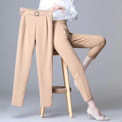 Women's Clothing Solid Color Harem Pants New High Waist Slim Fit Korean Style Office Casual Versatile Dress Pants Trendy
