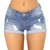 Women Jeans Ripped Mid Waist Solid Color Soft Short Jeans for Daily Wear