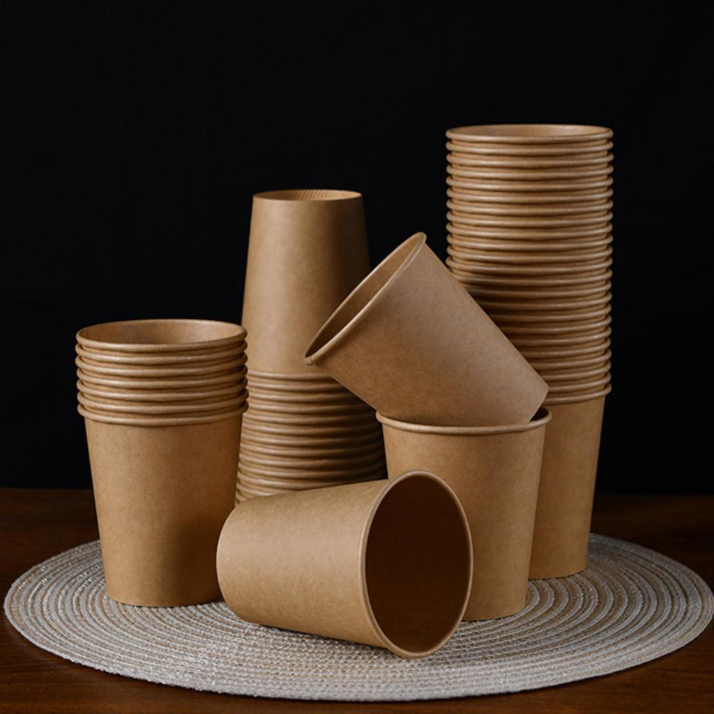 Kraft Paper Cup Disposable Water Cup Food Grade Thick Household Hot And Cold Drink Coffee Cup Anti-scalding High Temperature Resistant