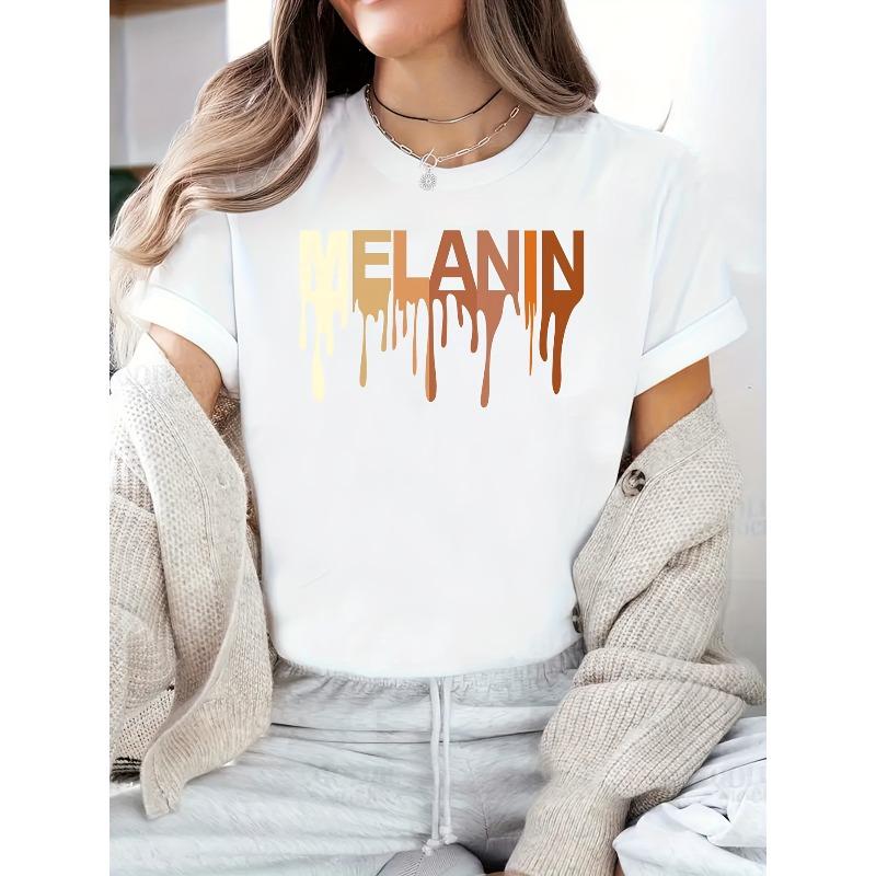 Women S Melanin Graphic T-Shirt - Bold Melanin Lettering,Soft Everyday Shirt for Women, All-Season Casual Tee for Everyday & Formal Outfits S белый