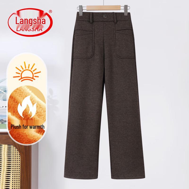 LangSha Women s Winter Fleece-Lined Wide-Leg Casual Pants 3XL
