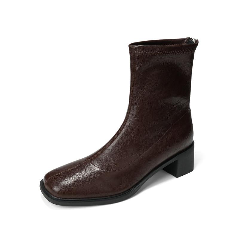 

Бесшумная обувь, женские ботильоны на подошве, облегающие ботинки-стрейч на высоком каблуке для通勤, женские ботинки в стиле ретро на мягкой подошве 42 коричневый