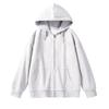 Womens Oversized Long Sleeve Hooded Zip-Up Top Loose Fit Mid-Length Casual T-Shirt In Milk Silk Fabric