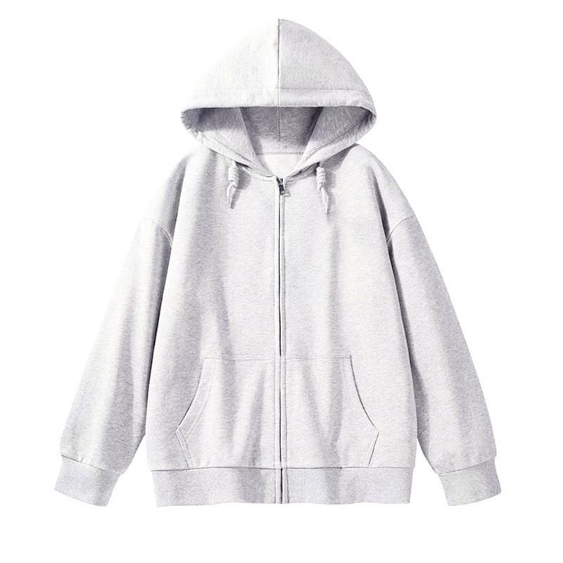 Womens Oversized Long Sleeve Hooded Zip-Up Top Loose Fit Mid-Length Casual T-Shirt In Milk Silk Fabric