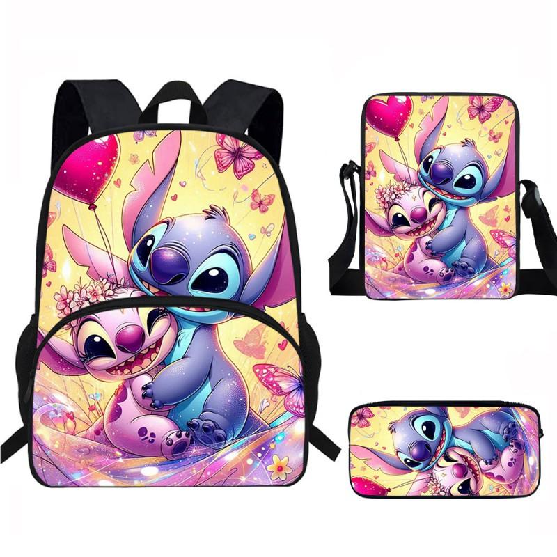 Stitch Kids School Backpack Set Elementary Students Oxford Fabric Ergonomic Design Printed Cartoon 3-Piece Bundle