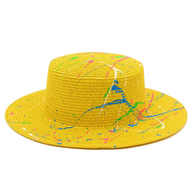 New graffiti straw hat spring and summer fashion paint Panama hat outdoor travel beach visor