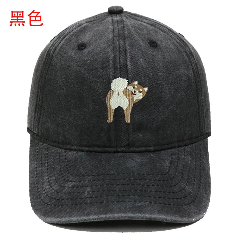 Cartoon cute puppy embroidery washed retro soft top baseball cap men's and women's casual outdoor sunshade cap