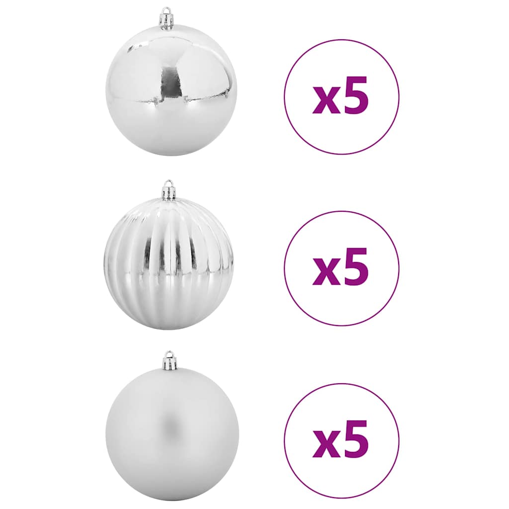 XL Christmas Ornament Set 15 pcs Silver Plastic