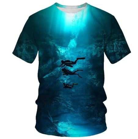 Cross-border 2023 summer new men's underwater diving pattern 3D digital printing personalized fashion short-sleeved crew neck T-shirt
