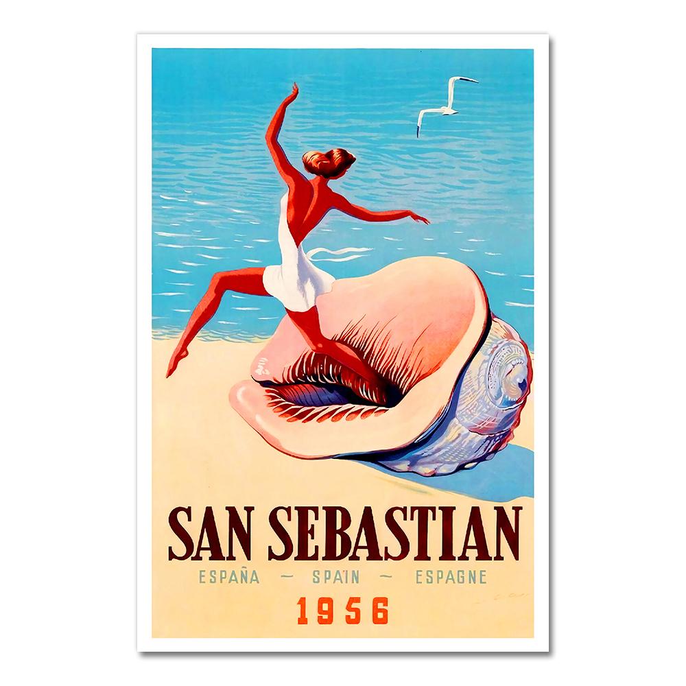Spain Madrid San Sebastain Travel Canvas Painting Vintage Wall Kraft Posters Coated Wall Stickers Home Decorative Pictures Gift