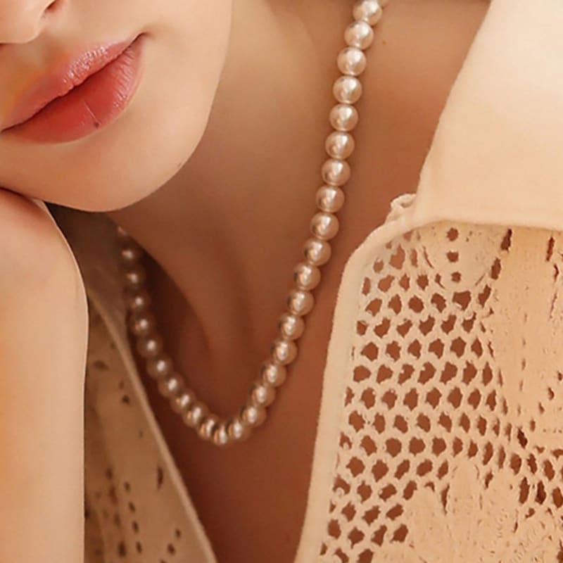 

Dana Burton [925 Silver] Charlotte Glass Pearl Necklace_8mm Pearl rose gold