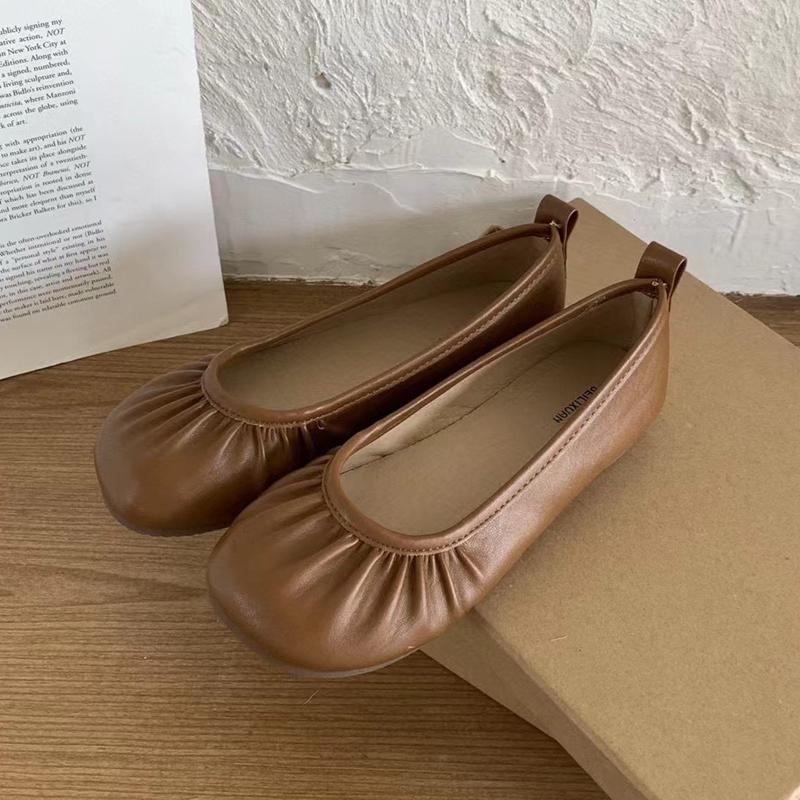 Fashion SUOJIALUN 2025 Autumn Women New Brand Flat Shoes Fashion Pleated Shallow Slip On Single Shoes Soft Flat Heel Outdoor Ballet Shoe