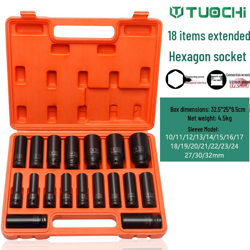 18-Piece Long Hex Socket & Air Wrench Set for Auto Repair