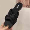 Fashion SUOJIALUN 2025 Summer New Brand Women Slipper Fashion Weave Slip On Ladies Elegant Slides Soft Flat Heel Outdoor Dress Sandal