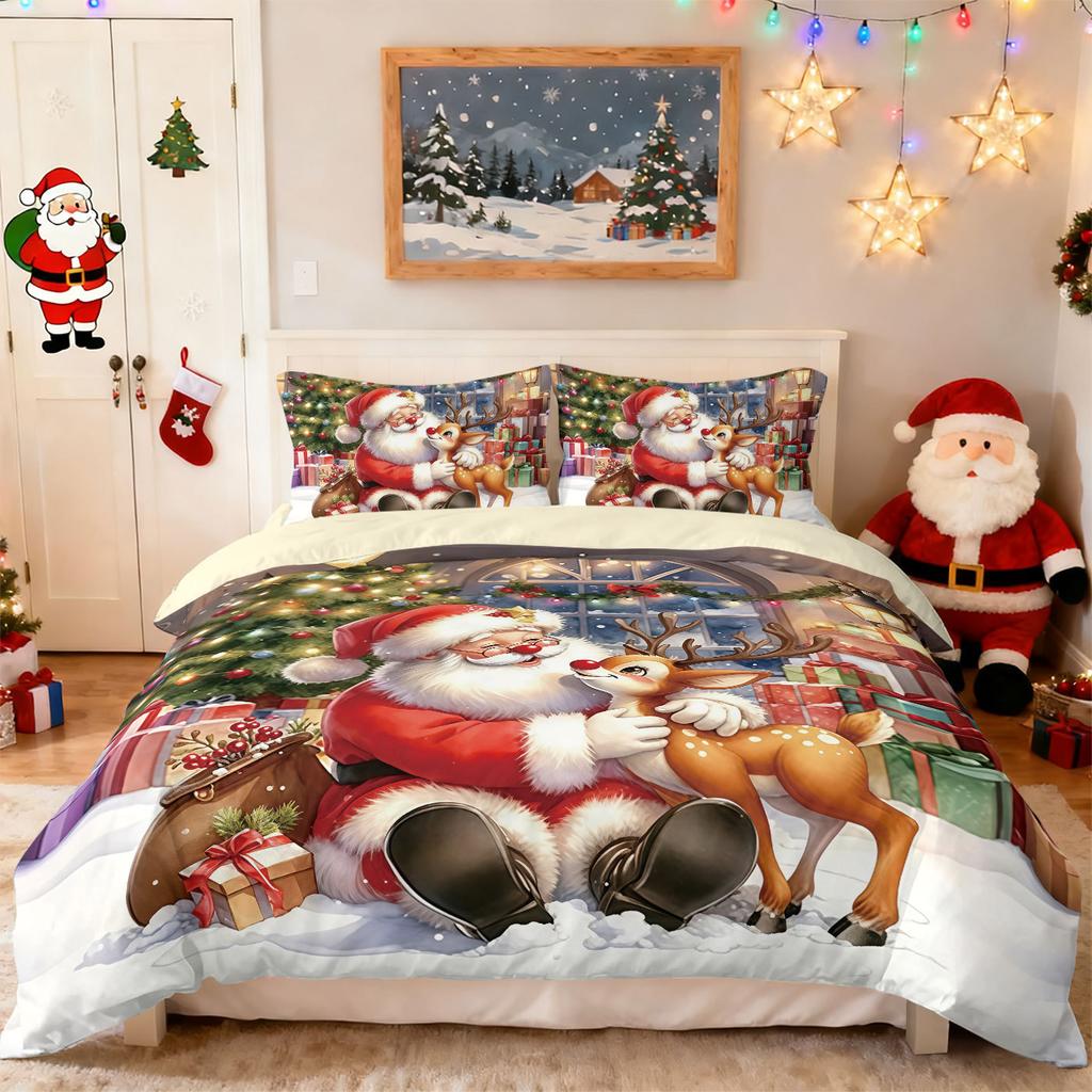 Bed Three-Piece Christmas Element Quilt Cover Pillowcase Digital Printing Kit