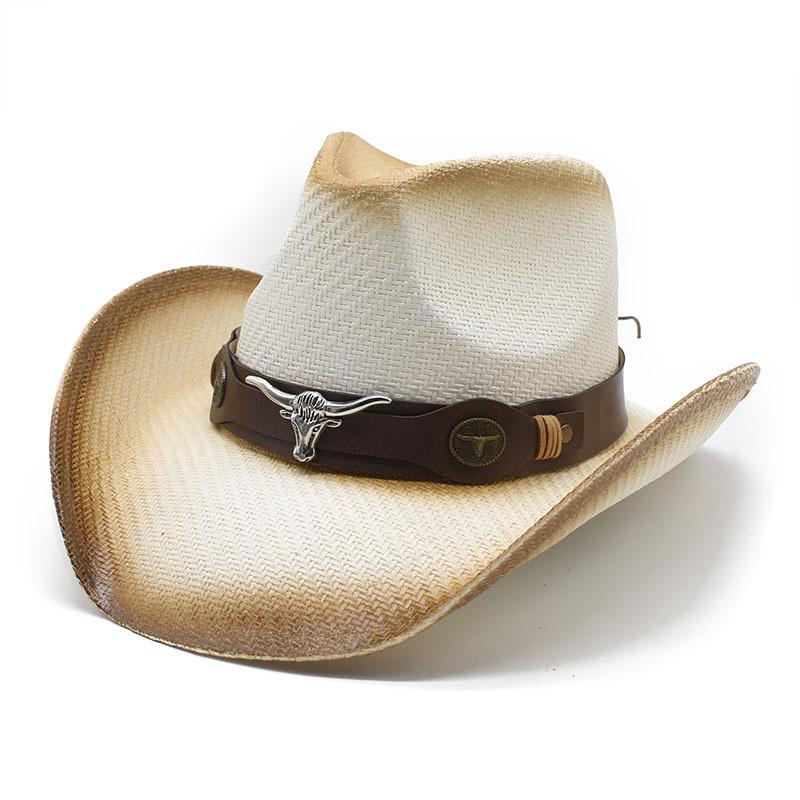 Ethnic Style Cowboy Hat With Breathable Paper Straw For Summer Outdoor Sun Protection