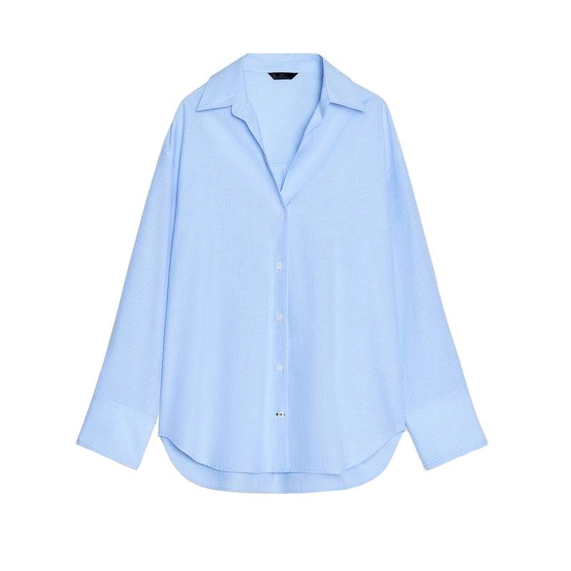 Spring and Summer Women's Clothing Asymmetric Hem Cotton Blend Long Sleeves Lapel Casual Oxford Shirt 8741049
