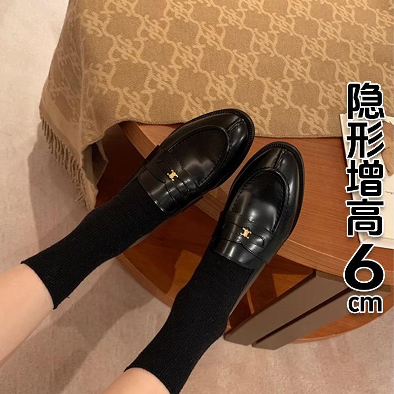 Inner heightening loafers women's 2025 spring and autumn one-pedal British style single shoes thick heel small leather shoes
