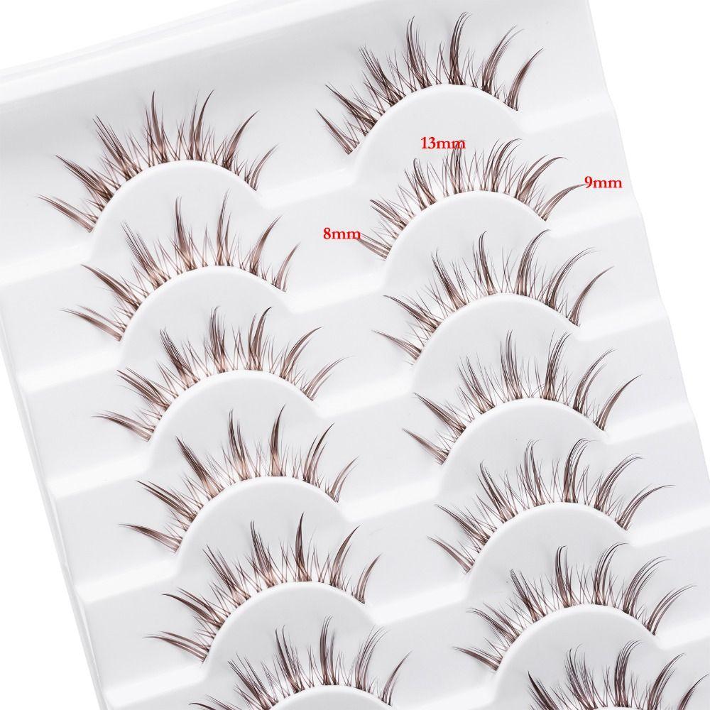 Spiky Brown False Eyelashes Clear Band Fake Eyelashes 10 Pairs Manga Lashes  Women
