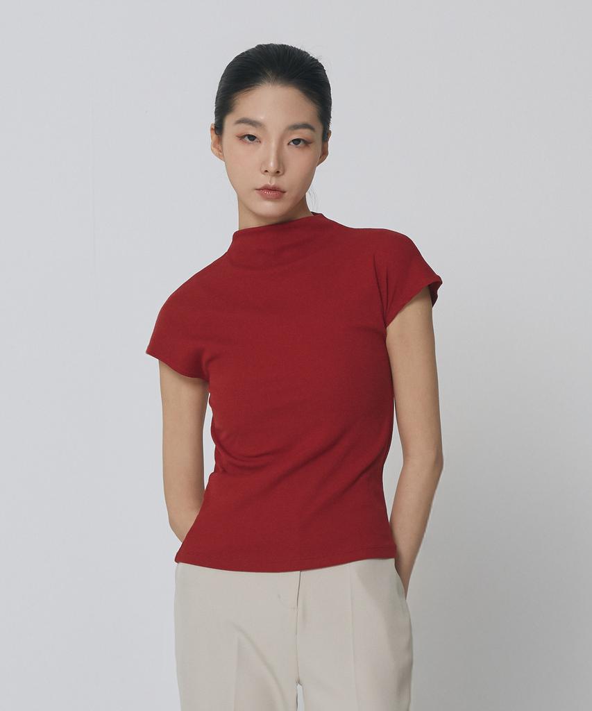 EXPRESSHOLIDAY Jellyish Mock Neck Sleeveless T-Shirt_Burgundy