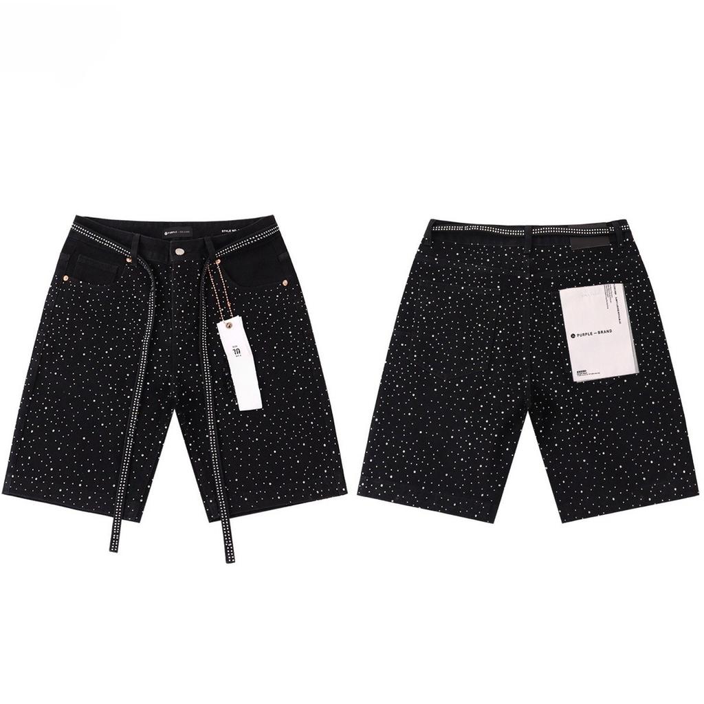 LUXEONDenim Shorts Mens Women with Stunning Rhinestone Sunburst Design High Quality Casual Summer Shorts