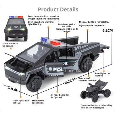 1:32 Alloy Diecast Pickup Santana Toys Models Cars Light Music Miniature Police Car Wheel Pull Back Vehicles Child Adult Gifts