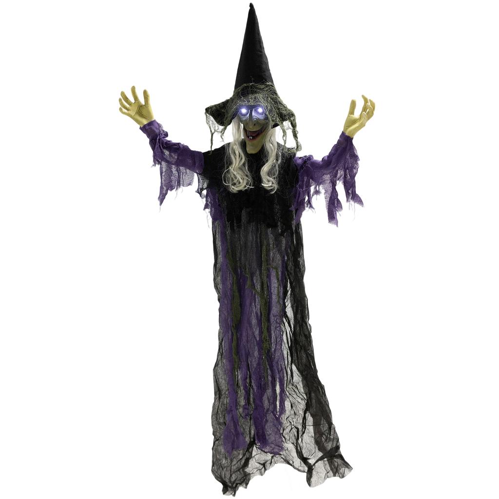 183cm Halloween Decoration Hanging Halloween Witch with LED Lights, Sound Function, Adjustable Arms, Mouth
