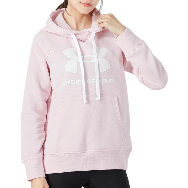 Under Armour Rival Fleece Big Logo Print Hoodie With Drawstring Women Hoodie Pink 1356318-647