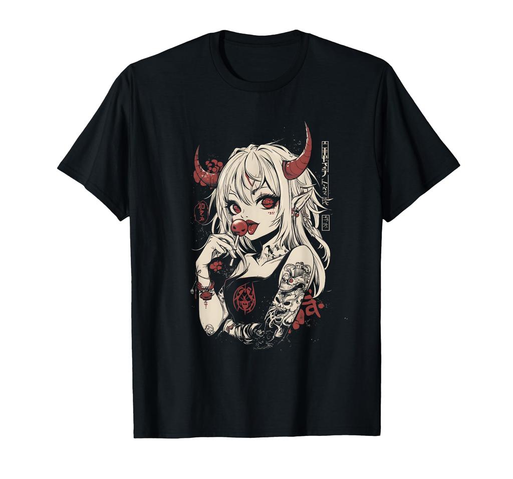 Gothic Punk T-Shirt Teufel Stil Avantgarde Totenkopf Eckdesign Herren Damen Modisch Kurzärmelig Reine Baumwolle Personalisiertes Oberteil