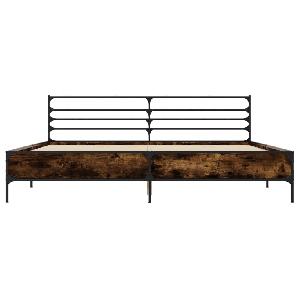 Bed Frame Smoked Oak 200x200 Cm Wood Based Material and Metal