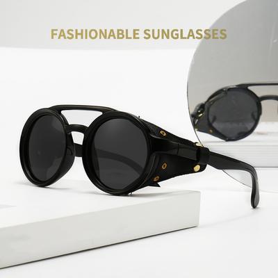 Neue Retro-Sonnenbrille Herren Damen Leder Runde Brille Vintage Fahrbrille Winddicht Outdoor Sport Brillen Uv400