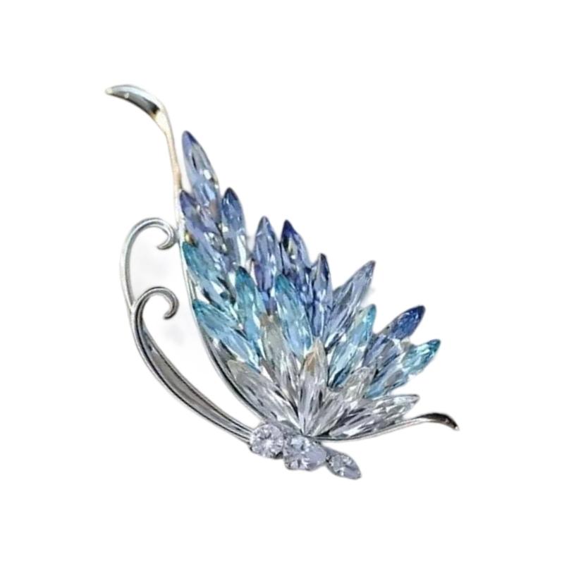 A52E Elegant Blue Crystal Butterfly Brooch Alloy Jewelry For Women Party Accessory