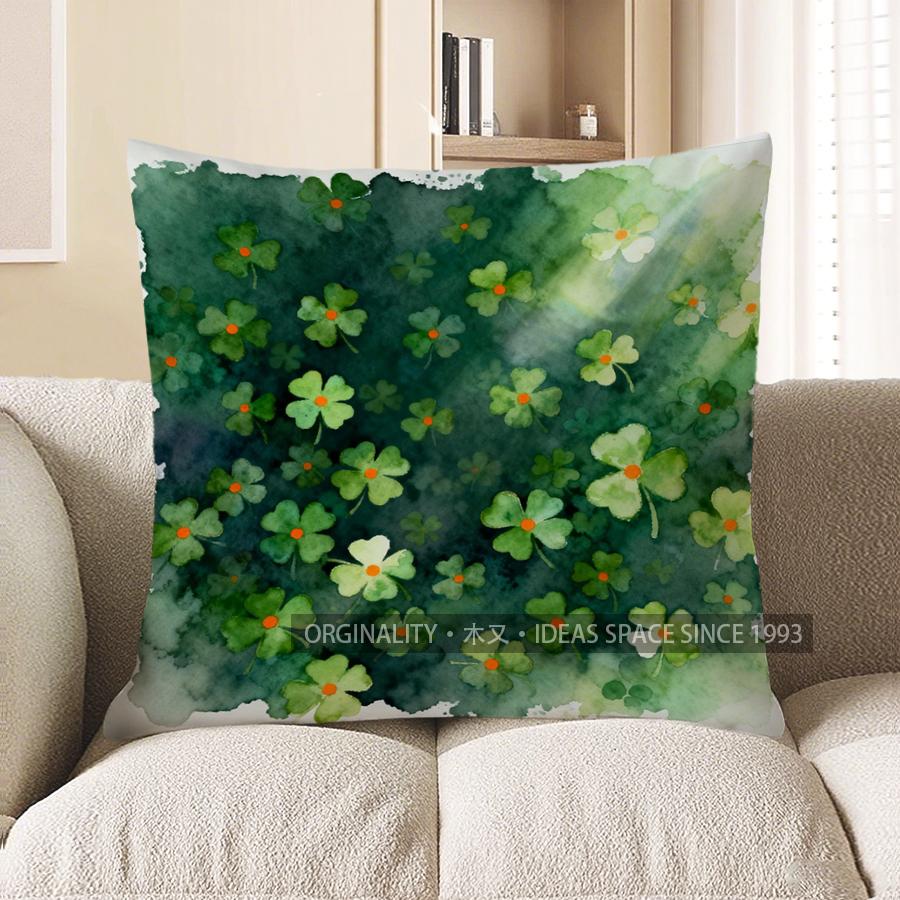 

2D Green Shamrock Patterned Pillow For Home Decor Pattern Cushion Cover Suitable For Sofa Bedroom Car Pillow Cover 40x40cm