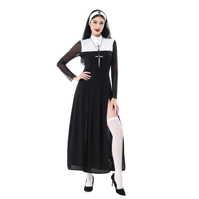 Halloween Adult Costume Cosplay Sexy Cross Nun Costume Mardi Gras Costume
