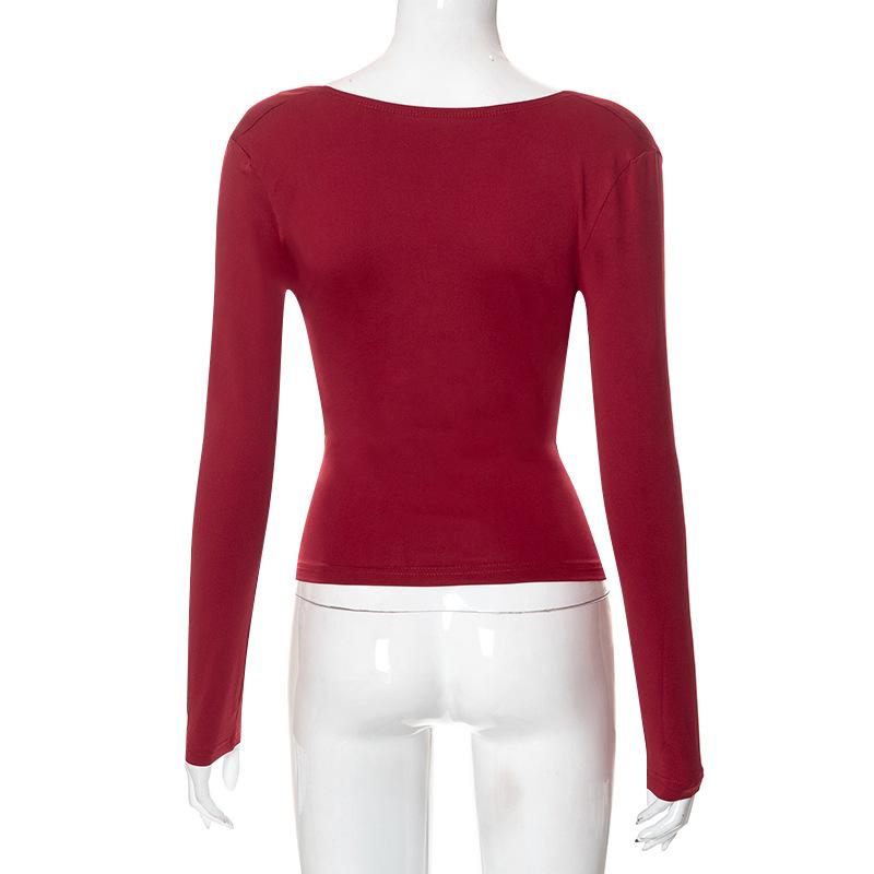 GMXIA Women's Autumn Solid Color Reversible Two-wear Small Top Woman
