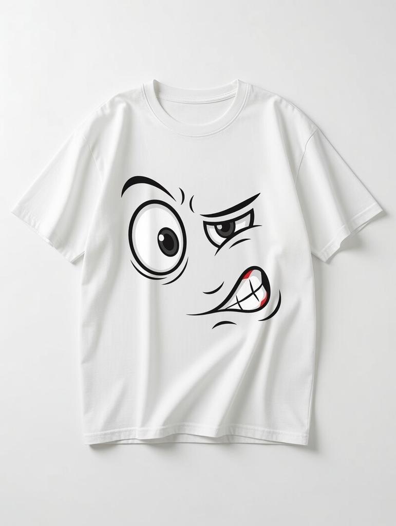 Angry Cartoon Face T-Shirt | Funny Mad Emoji Graphic Tee – Black White Royal Blu