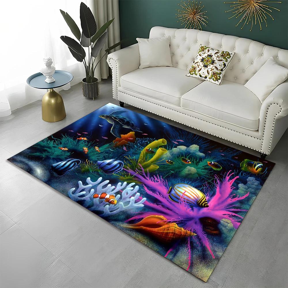 3D Underwater World Seabed Fish Carpet Rug for Home Living Room Bedroom Sofa Doormat Decor,kids Play Area Rug Non-slip Floor Mat