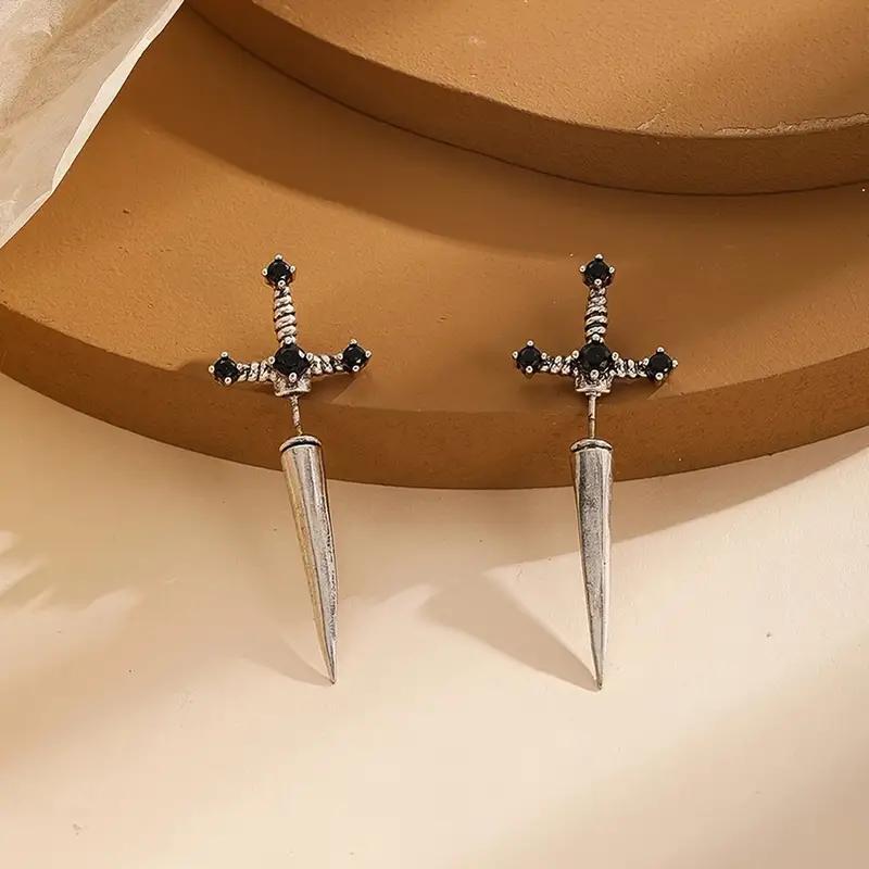 

Antique Sword Design Earrings Punk Dagger Earrings Gothic Rhinestone Decorative Earrings Punk Jewelry Accessories Men s and Women s Gifts
