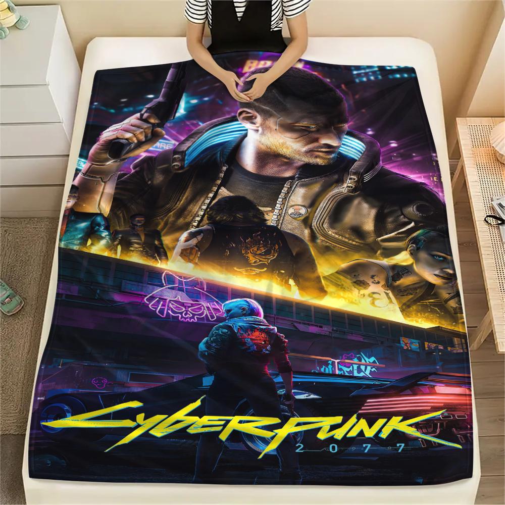 1Pc Cyberpunk Print Flannel Blanket, High quality Comfortable for All Seasons, Home Decor, Warmth and Comfort, Perfect for Christmas Gifts