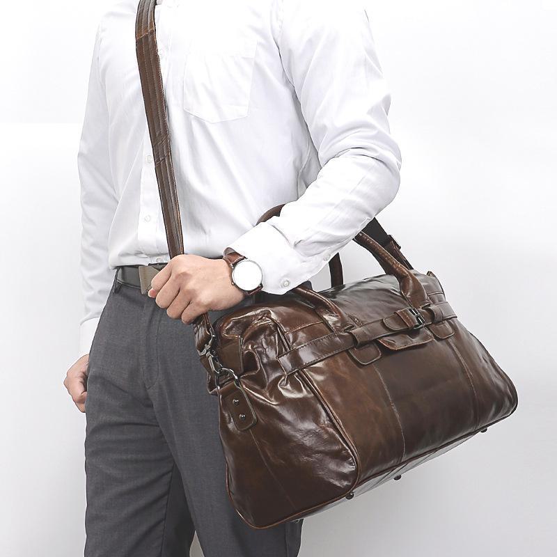 Jiameida Men's Retro Leather Travel Bag - Splash-Proof Handbag and Messenger Bag