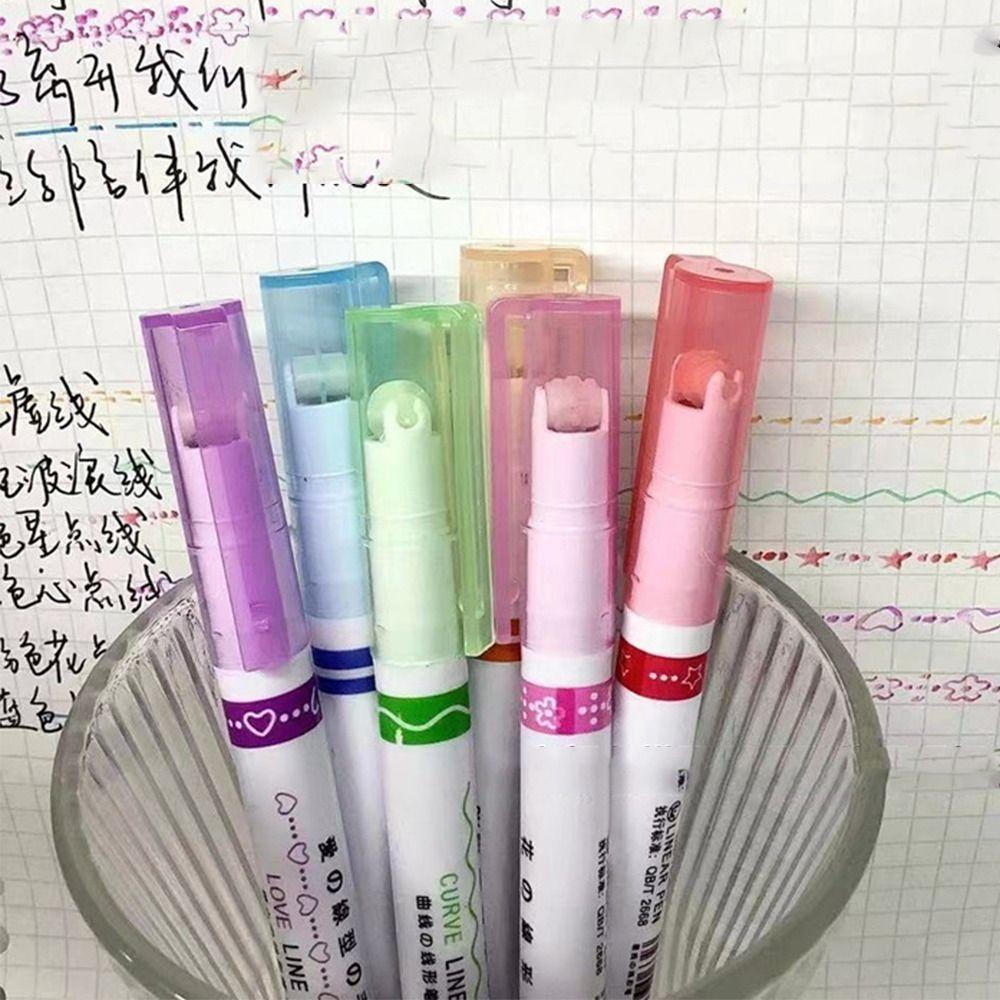 6Pcs/Set Flowers Line Shaped Colored Highlighter Pen Set Curve Liner Marker School Supplies