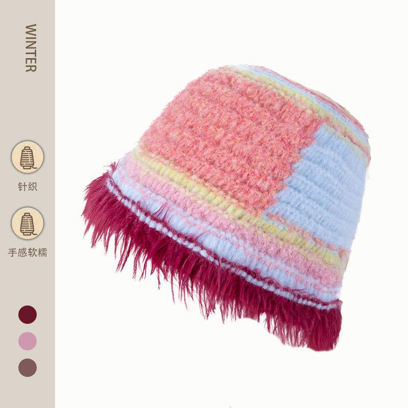 Color Dopamine Plush Fisherman Hat Children Autumn and Winter Wool Hat Warm Ear Protection Washbasin Hat