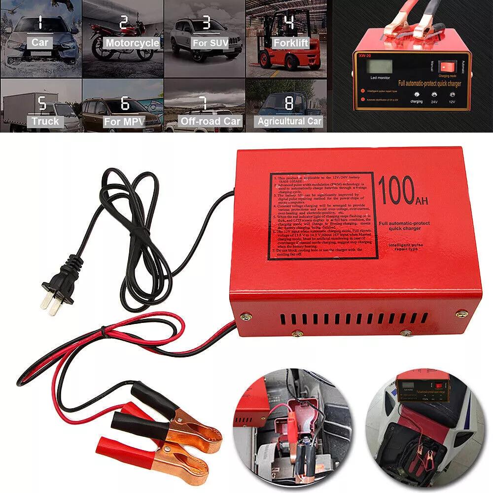 Car Battery Charger 12V/24V Smart Automatic Intelligent Pulse Repair for Automotive Maintenance