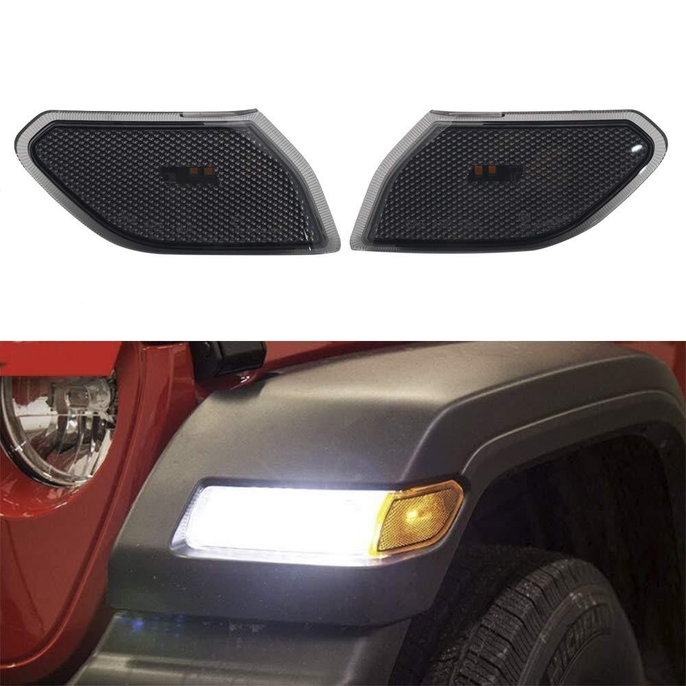 Smoke Front Fender LED Side Marker Light Amber Turn Signal Parking Lamp for Jeep Wrangler JL