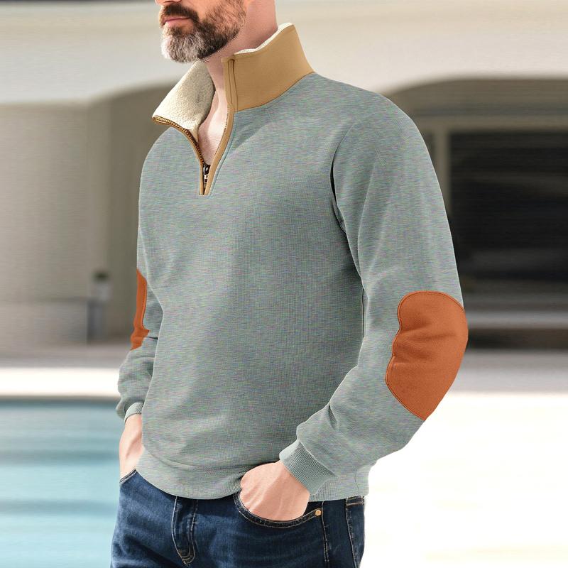 Autumn Winter Men's Half Zipper Patchwork Sweatshirts Long Sleeve Casual Fashion Hoodies Harajuku Fashion Pullovers Sweatshirt