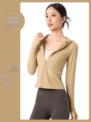 Damen Sportjacke mit Fleece-Futter, figurbetont - Warmes Kapuzen-Fitness-Top für Laufen im Freien & Yoga