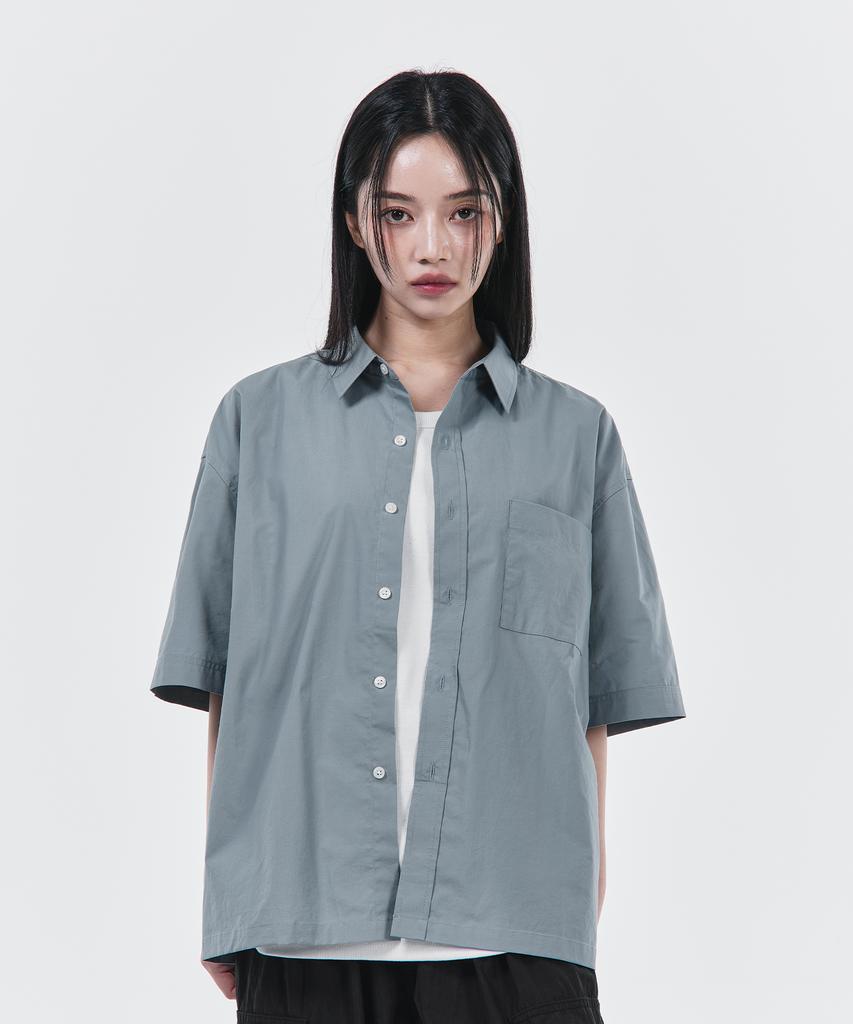 SIGNATURE Summer Oxford Crop Half Shirt [Blue]