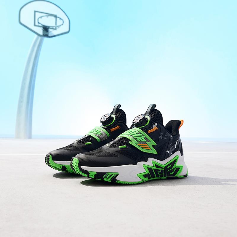Anta Cement Nemesis Non-Slip Wear-Resistant Low-Top Basketball Shoes Kids Sneakers Black Green Orange 312321124H-8