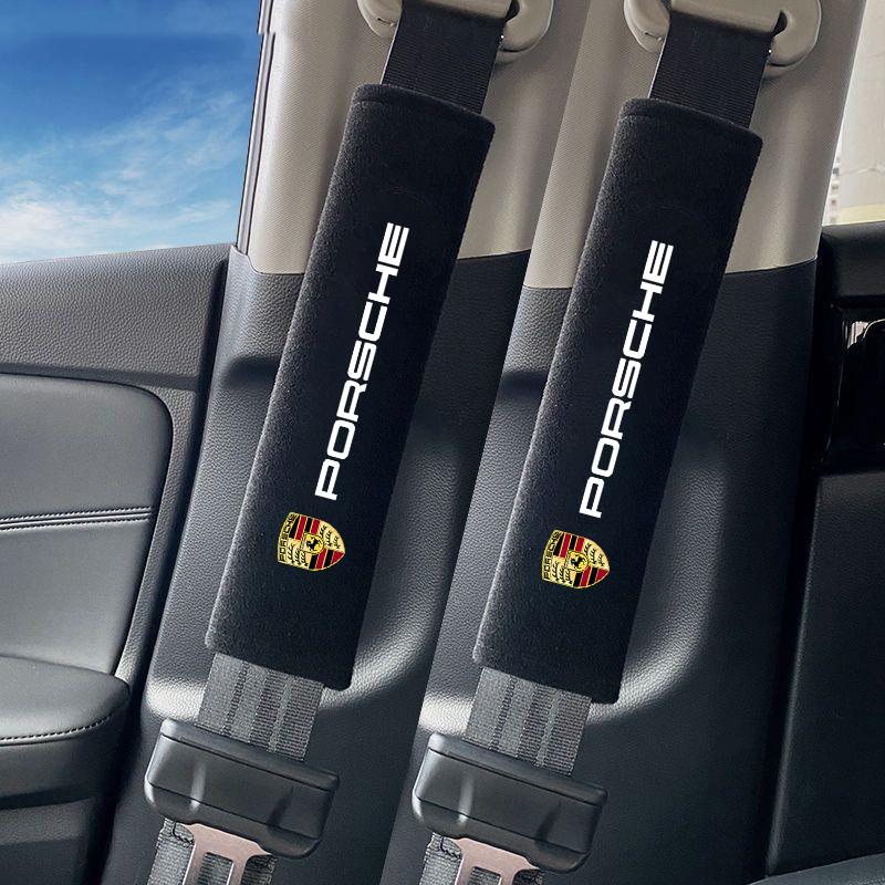 2PC Car Seat Belt Pad Safety Strap Shoulder Cover Mat For Porsche 911 718 Cayenne Cayman Panamera Macan Taycan Boxster Accessory